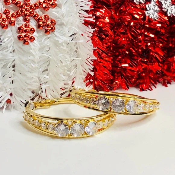 NEW! 1.5”Hoops CZ Diamond Glam New Dangle - Picture 4 of 7